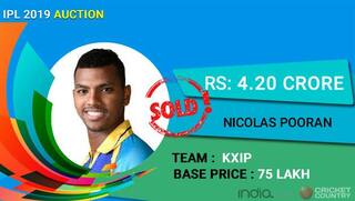 IPL Auction 2019: Nicholas Pooran fetches Rs 4.20 crore from Kings XI Punjab