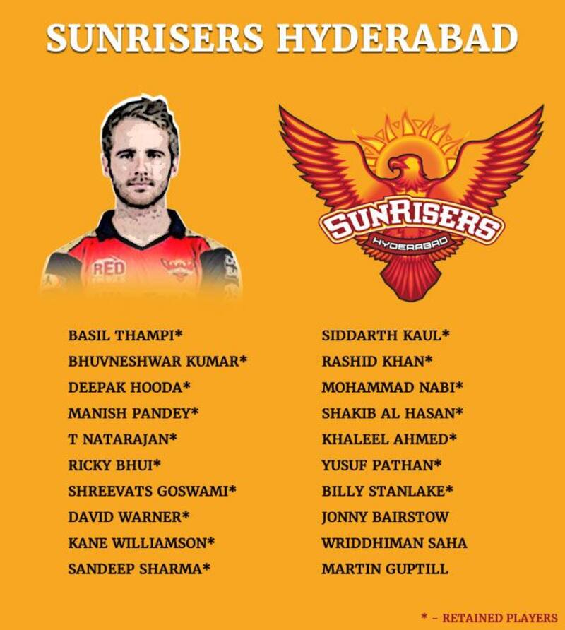 Sunrisers Hyderabad have Kane Williamson as their leader.