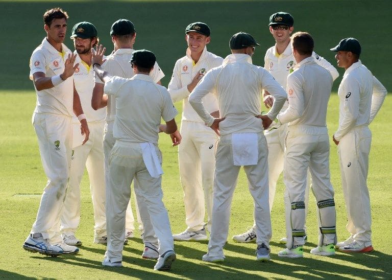 Mitchell Starc takes the claps after making Suranga Lakmal his 200th Test wicket.