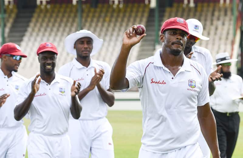 Shannon Gabriel walks off after claiming 8/62 against Sri Lanka.