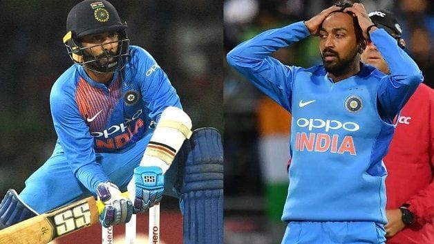 Dinesh Karthik, Krunal Pandya @ AFP