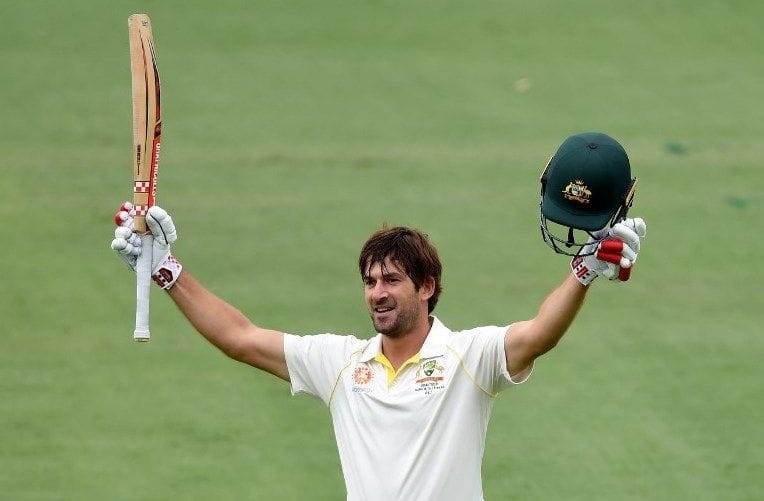 Joe Burns celebrates his fourth Test century.