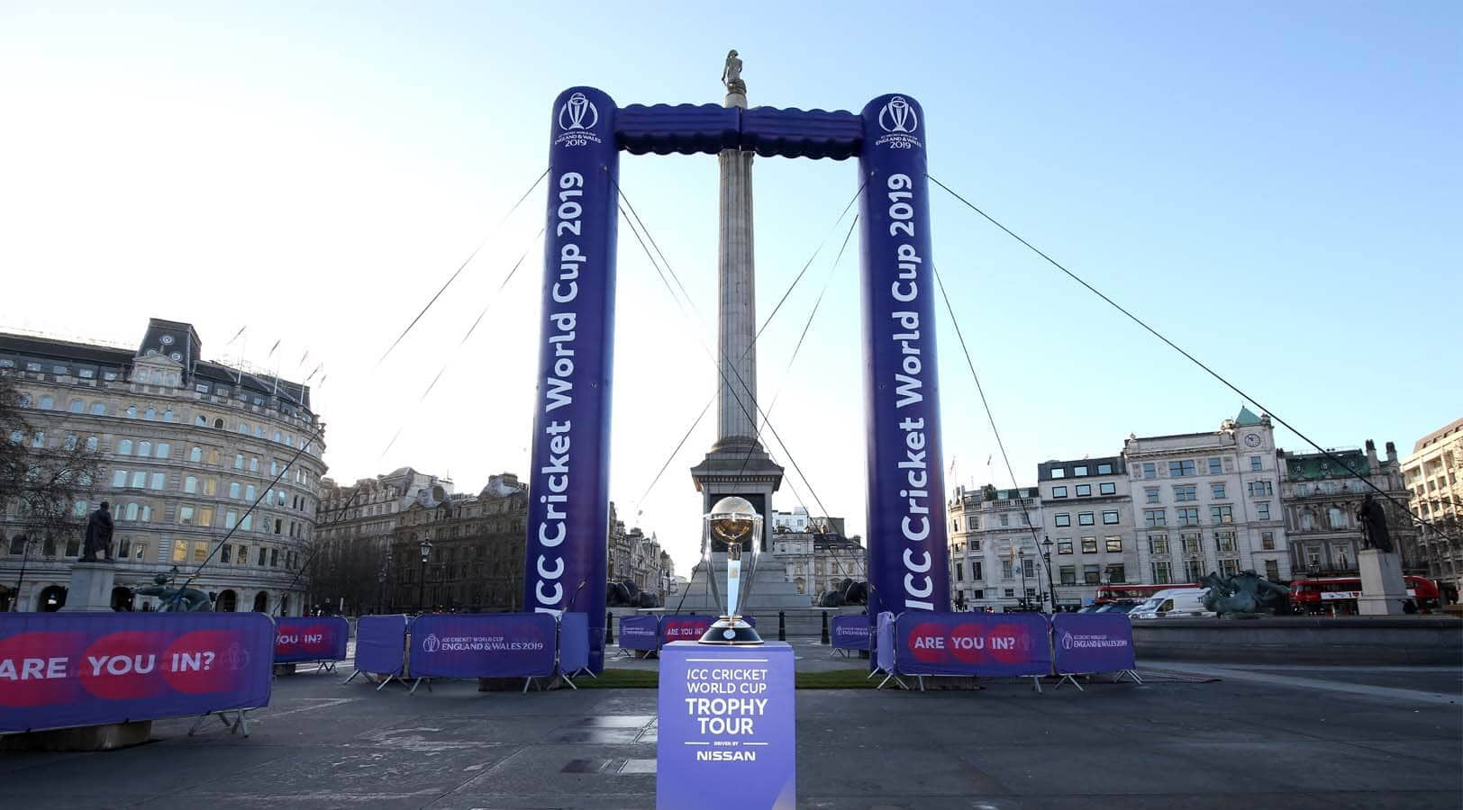 The famous monument in London’s Trafalgar Square became part of a set of giant wickets