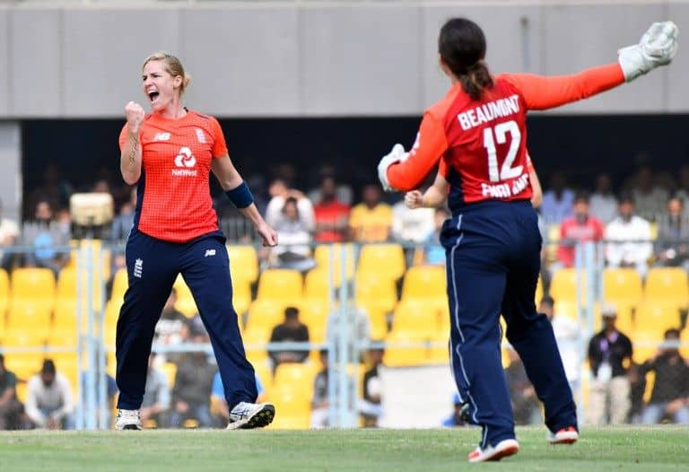 Katherine Brunt was once again a thorn in India's side, taking 3/17.