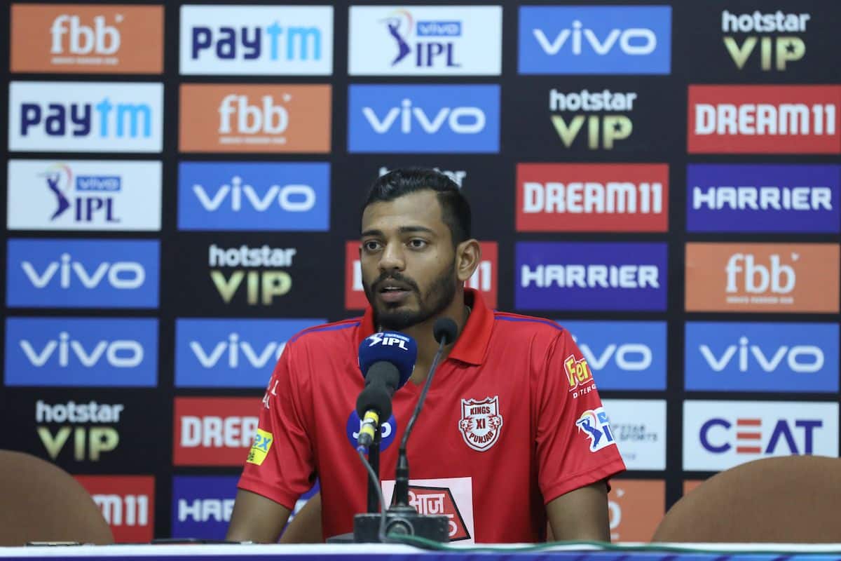 Ankit Rajpoot speaks to the media after Sunday's IPL match.