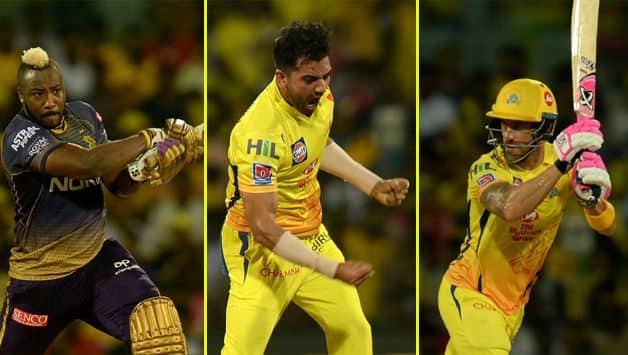 Andre Russell, Deepak Chahar and Faf du Plessis
