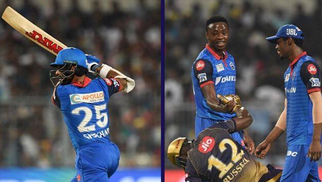 Shikhar Dhawan, Kagiso Rabada and Andre Russell IPL 2019, Match 26