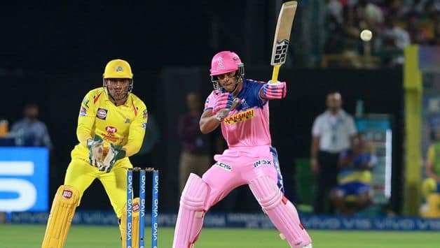 Riyan Parag with MS Dhoni @ BCCI