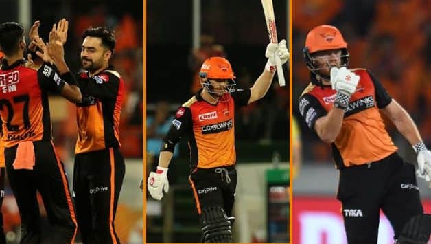 Rashid Khan, David Warner and Jonny Bairstow IPL 2019 SRH