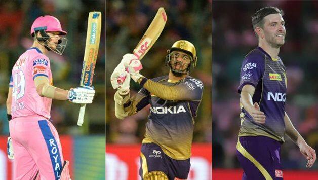 Steve Smith, Sunil Narine and Harry Gurney