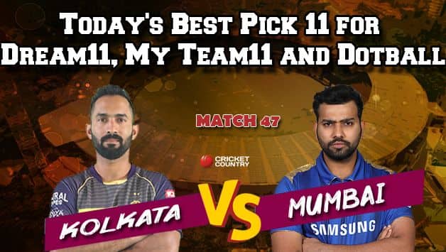 Today’s Best Pick 11 for Dream11, My Team11 and Dotball – Here are the best pick for Today’s match between KKR and MI at 8pm