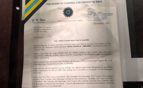 BCCI letter to Sachin Tendulkar