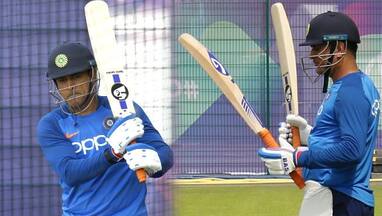 MS Dhoni during net practice
