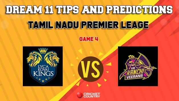 Dream11 Team Lyca Kovai Kings vs VB Kanchi Veerans Match 4 TNPL – Cricket Prediction Tips For Today’s T20 Match LYC vs VBK at NPR College Ground, Dindigul