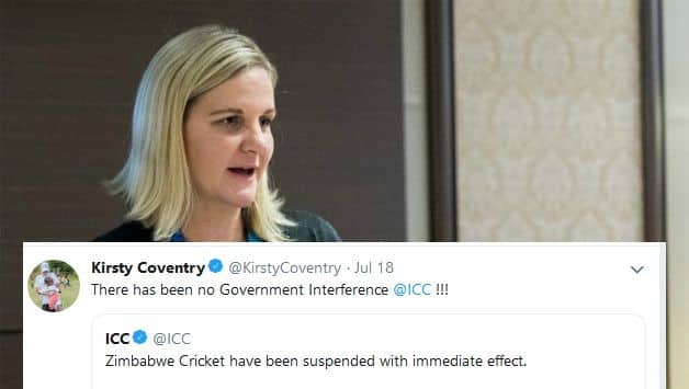 Zimbabwe sports minister Kristy Conventry takes on ICC, tweets ‘There has been no Government Interference @ICC !!!”’