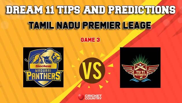 Dream11 Team Siechem Madurai Panthers vs Tuti Patriots Match 3 TNPL – Cricket Prediction Tips For Today’s T20 Match MAD vs TUT at NPR College Ground, Dindigul