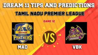 Dream11 Team Madurai Panthers vs VB Kanchi Veerans Match 12 TNPL 2019 TAMIL NADU T20 – Cricket Prediction Tips For Today’s T20 Match MAD vs VBK at Tirunelveli