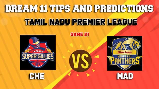 Dream11 Team Chepauk Super Gillies vs Madurai Panthers Match 21 TNPL 2019 TAMIL NADU T20 – Cricket Prediction Tips For Today’s T20 Match CHE vs MAD at Dindigul