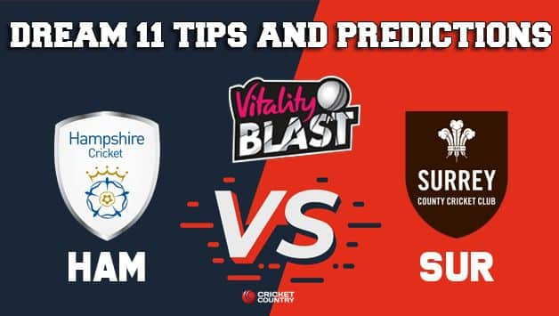 Hampshire vs Surrey Dream11 Team, HAM vs SUR - Check My Dream11 Team, Best players list of today's match, Hampshire vs Surrey Dream11 Team Player List, HAM vs SUR Dream11 Team Player List, Surrey Dream11 Team Player List, Hampshire Dream11 Team Player List,Dream11 Guru Tips, Online Cricket Tips, South Group VITALITY T20 BLAST ENGLISH T20 BLAST, Online Cricket Tips - VITALITY T20 BLAST ENGLISH T20 BLAST, Cricket Tips And Predictions - South Group, Hampshire, Surrey, Surrey vs Hampshire, VITALITY T20 BLAST ENGLISH T20 BLAST