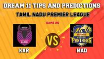 Dream11 Team Karaikudi Kaalai vs Madurai Panthers Match 26 TNPL 2019 TAMIL NADU T20 – Cricket Prediction Tips For Today’s T20 Match KAR vs MAD at Tirunelveli