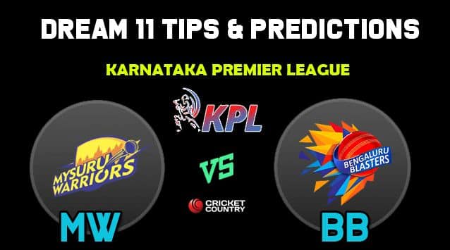 Dream11 Team Mysuru Warriors vs Bengaluru Blasters Match KARNATAKA PREMIER LEAGUE 2019, 2019 Karnataka Premier League – Cricket Prediction Tips For Today’s T20 Match MW vs BB at Bengaluru