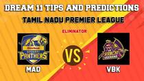 Dream11 Team Siechem Madurai Panthers vs VB Kanchi Veerans Eliminator TNPL 2019 TAMIL NADU T20 – Cricket Prediction Tips For Today’s T20 Match MAD vs VBK at Tirunelveli