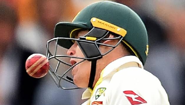 Marnus Labuschagne suffers another blow to helmet, hit by a bouncer from Mitchell Starc