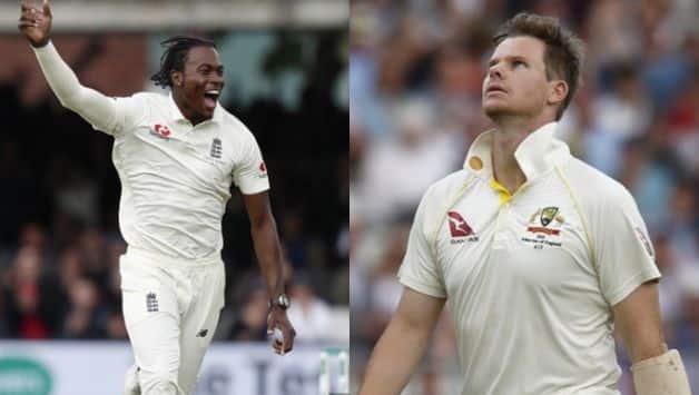 Jofra Archer bouncer fells Smith at Lord s Jofra Archer bouncer fells Smith at Lord s