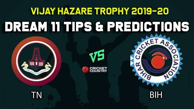 Dream11 Team Tamil Nadu vs Bihar, Round 4, Elite Group C Vijay Hazare Trophy 2019 VHT ODD – Cricket Prediction Tips For Today’s Match TN vs BIH at Jaipur