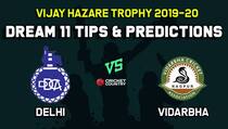 Dream11 Team Delhi vs Vidarbha, Round 1, Elite Group B Vijay Hazare Trophy 2019 VHT ODD – Cricket Prediction Tips For Today’s Match DEL vs VID at Vadodara