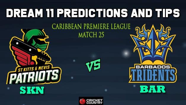 Dream11 Team St Kitts and Nevis Patriots vs Barbados Tridents Match 25 Caribbean Premier League 2019 – Cricket Prediction Tips For Today’s T20 Match SKN vs BAR at Barbados