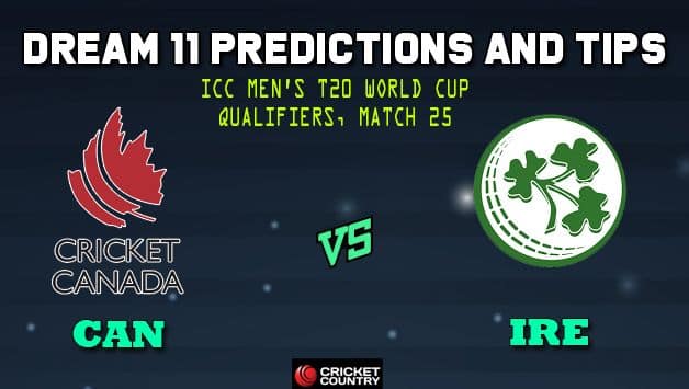 Canada vs Ireland Dream11 Team ICC Men’s T20 World Cup Qualifiers – Cricket Prediction Tips For Today’s T20 Match 25 Group B CAN vs IRE at Abu Dhabi