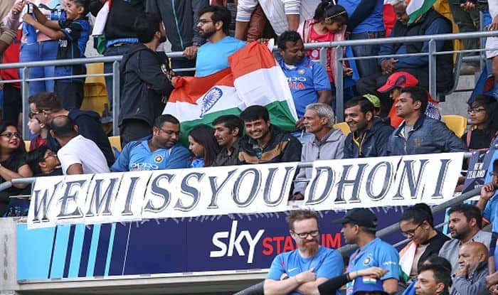 ‘We miss you Dhoni’: Fans display banner at Wellington