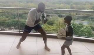 Watch shikhar dhawan boxing with his son zoravar in morning session 3982712