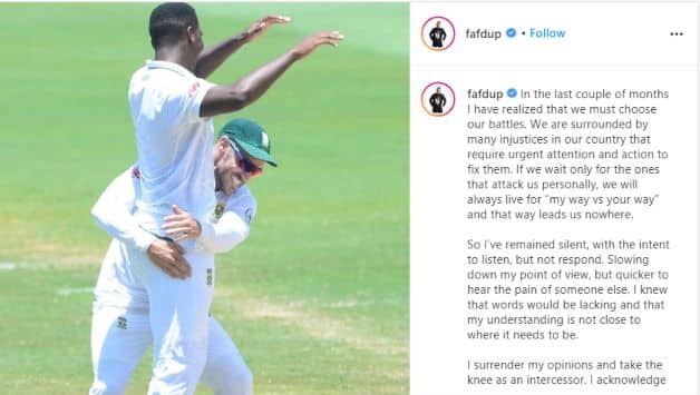 Former South Africa cricket captain Faf Du Plessis will ‘take the knee’