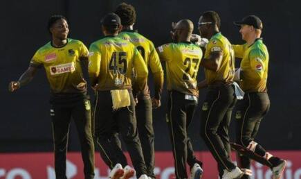 Cpl 2020 fidel edwards mujeeb ur rehman andre russell star as jamaica tallawahs beat guyana amazon warriors by 5 wickets 4122360