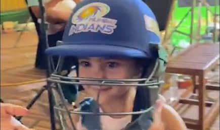 Ipl 2021 rohit sharma daughter samaira playing pull shot and cheering mumbai indians watch video goes viral 4547782