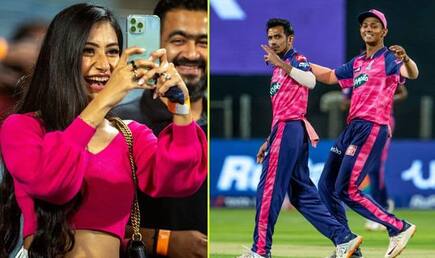 Cricket news ipl 2022 srh vs rr yuzvendra chahal wife dhanashree verma enjoyin match against hyderabad photos and video goes viral 5310304