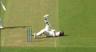 Watch ben stokes is floored after inside edging a labuschagne short ball into the unmentionables 5390717