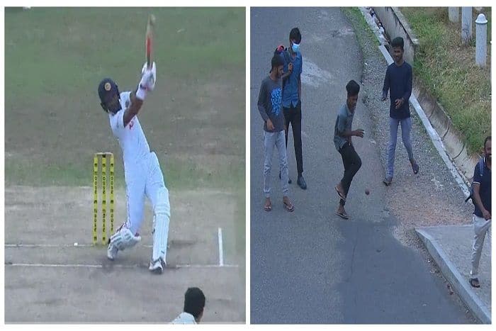 Watch Dinesh Chandimal smashed a huge six outside the stadium and going to hits a pedestrian
