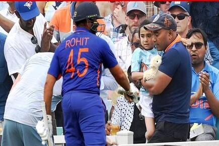 Rohit sharma smashed a six and the ball directly hit a girl and then he met that girl