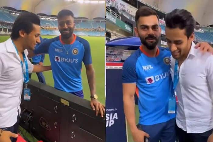maro mujhe maro fame momin saqib met virat and pandya after india beat pakistan in asia cup 2022
