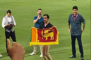 Gautam Gambhir was seen posing in front of cameras with a Sri Lanka flag