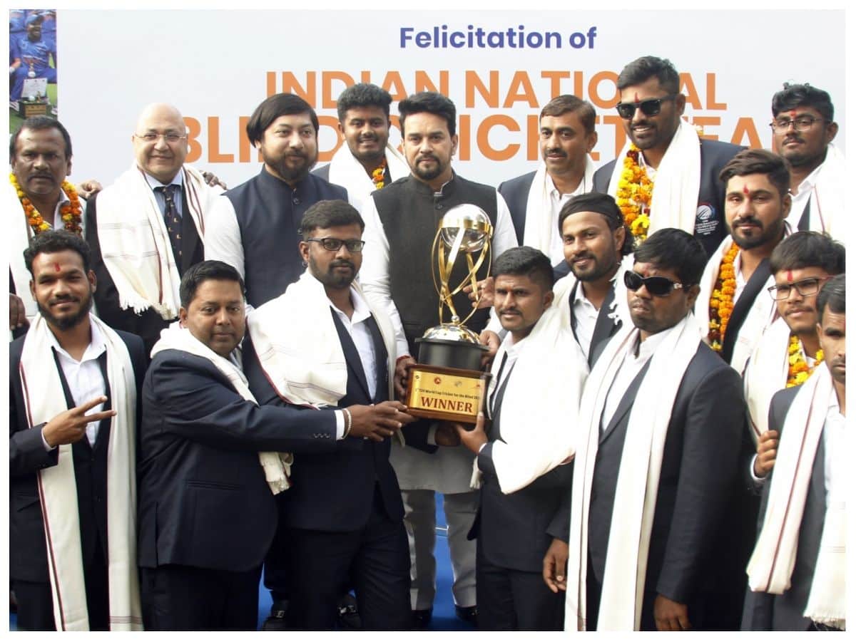 Sports Minister Thakur Felicitates T20 World Cup 2022 Winning Indian Blind Cricket Team