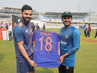 IND Vs BAN 2nd Test: Mehidy Hasan Miraz Receives Souvenir Signed Jersey From Virat Kohli
