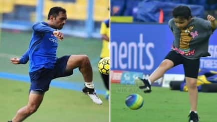 MS Dhoni played football with daughter Ziva before CSK vs DC match