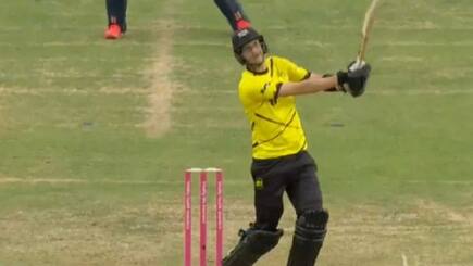 VIDEO: The ball entered the house from the David Payne’s sky-high six, the fan sitting on the sofa narrowly survived