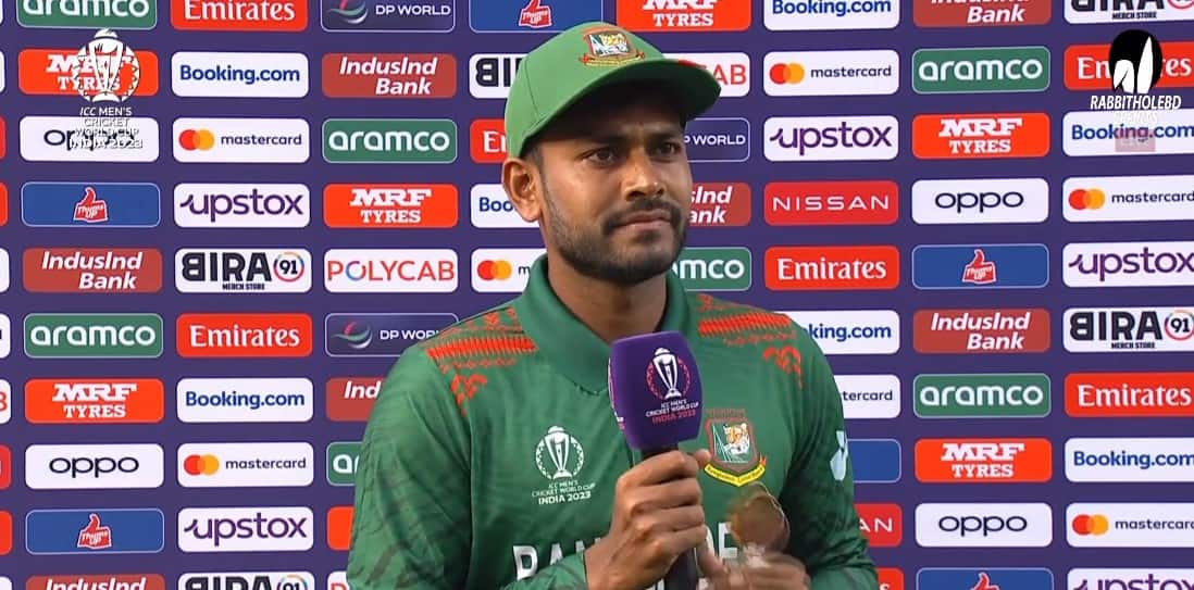 Shanto speaking during a post-match press-conference