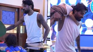 Hardik was seen having fun with his son before the match against Rajasthan Royals.