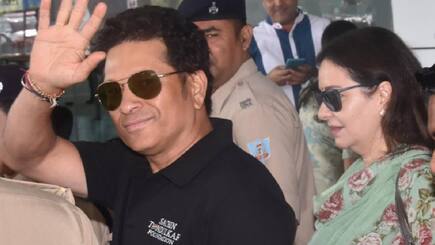 Sachin Tendulkar interact with girl football players of Yuwa Foundation in Ranchi